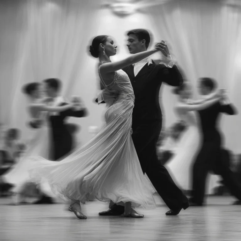 Couples take Viennese waltz lessons in a dance studio in Durham NC