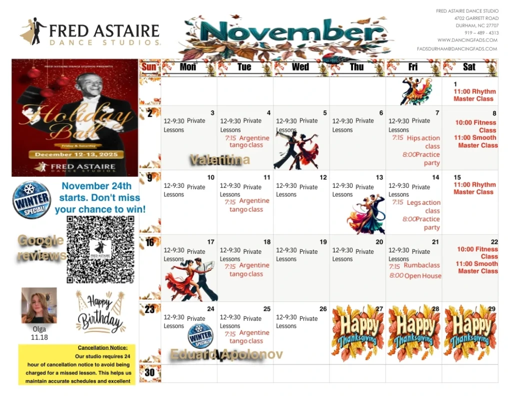 Durham NC dance studio calendar of events.