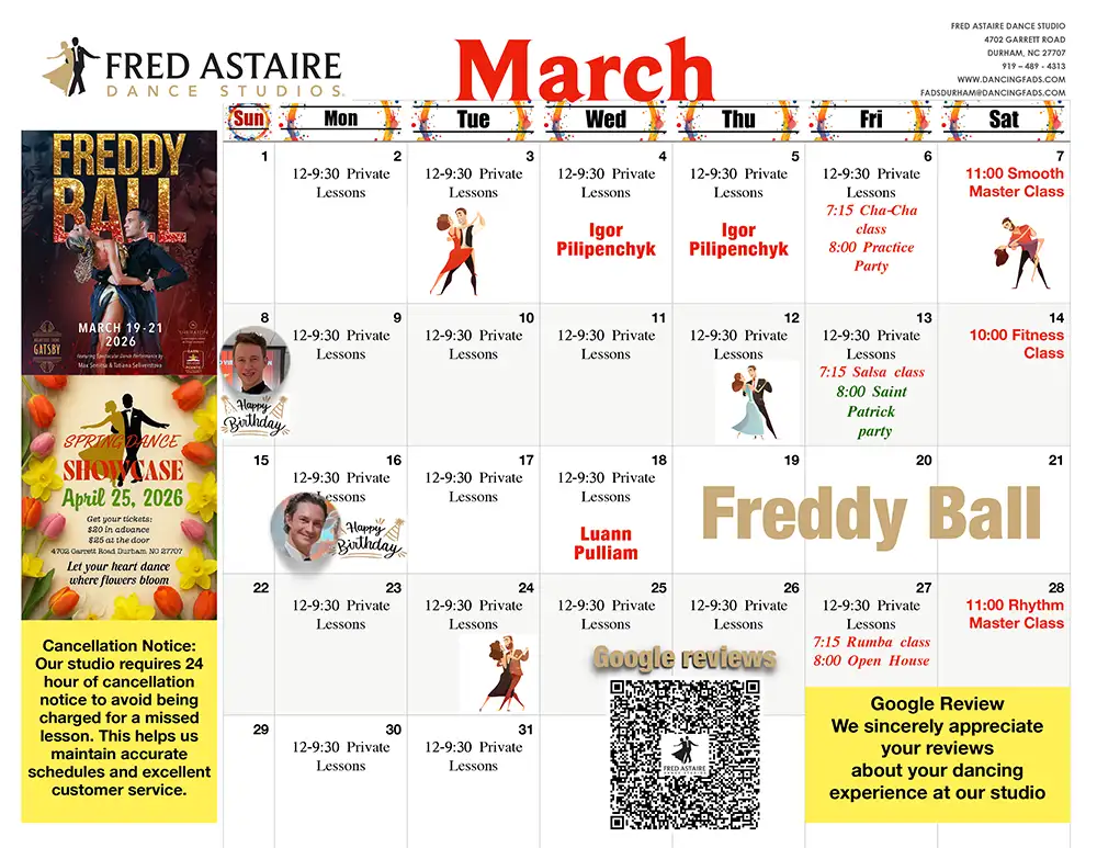 March calendar of events.