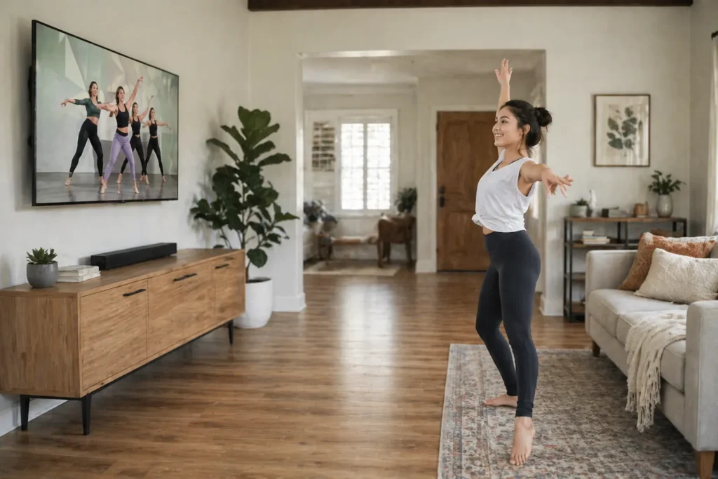 Woman practicing dance at home to improve and become a better dancer