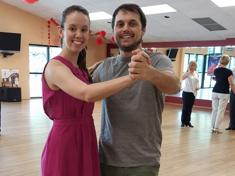 young couple taking groups dance classes Durham, NC.
