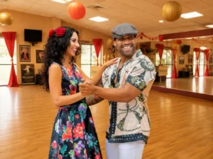 A couple teaches salsa dancing for beginners in Durham, NC.