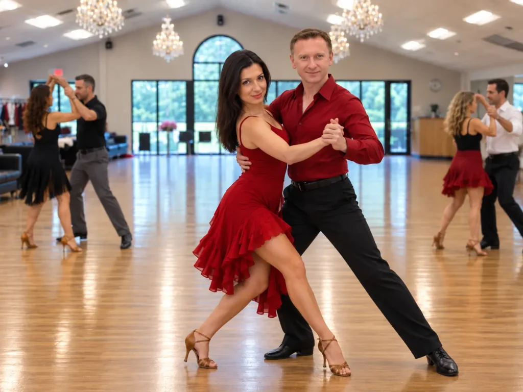 instructors demonstrate salsa dance classes in Durham NC.
