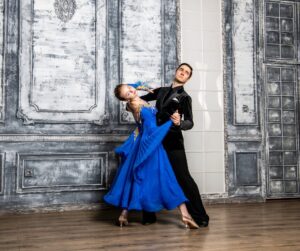 couple dancing with blue dress