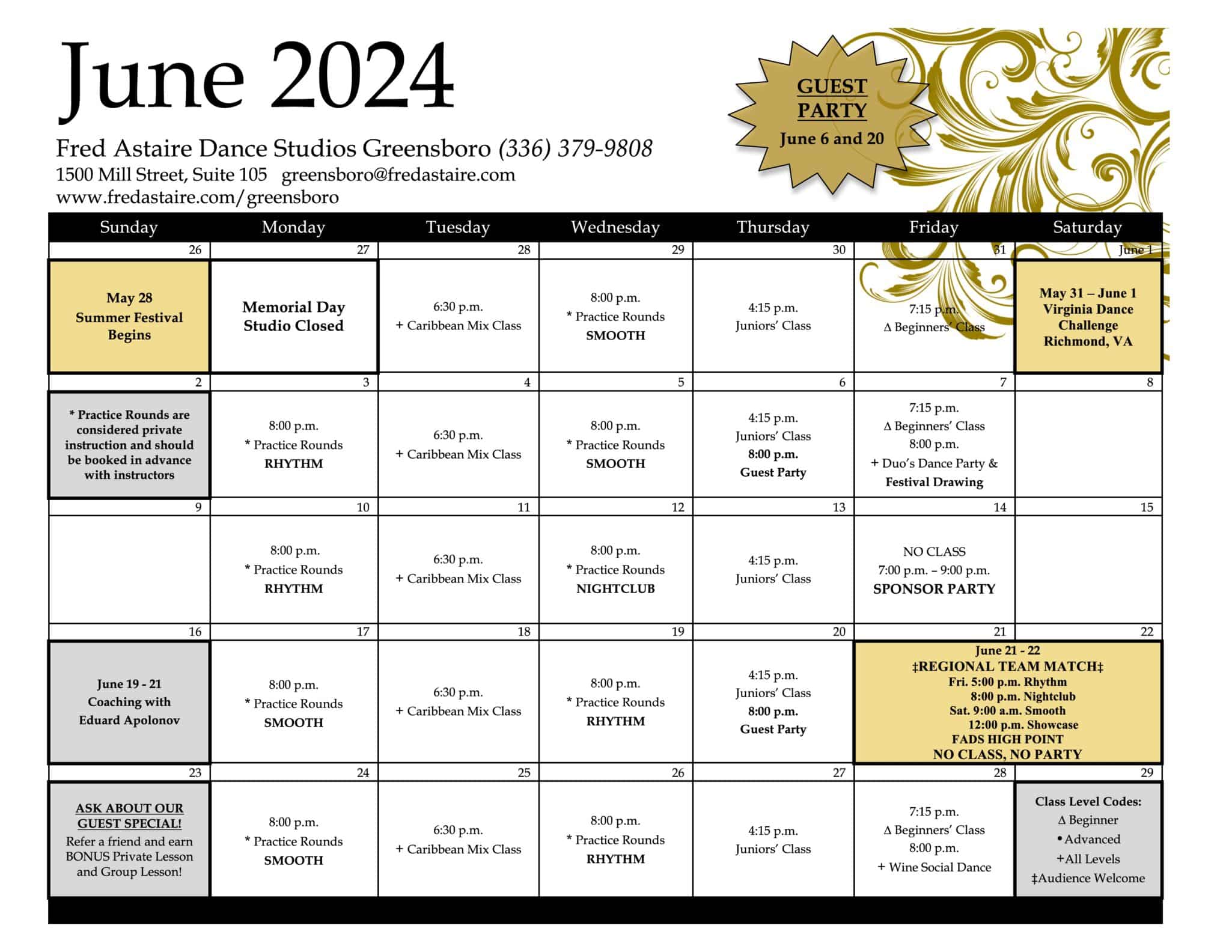 Our Dance Calendar - Greensboro