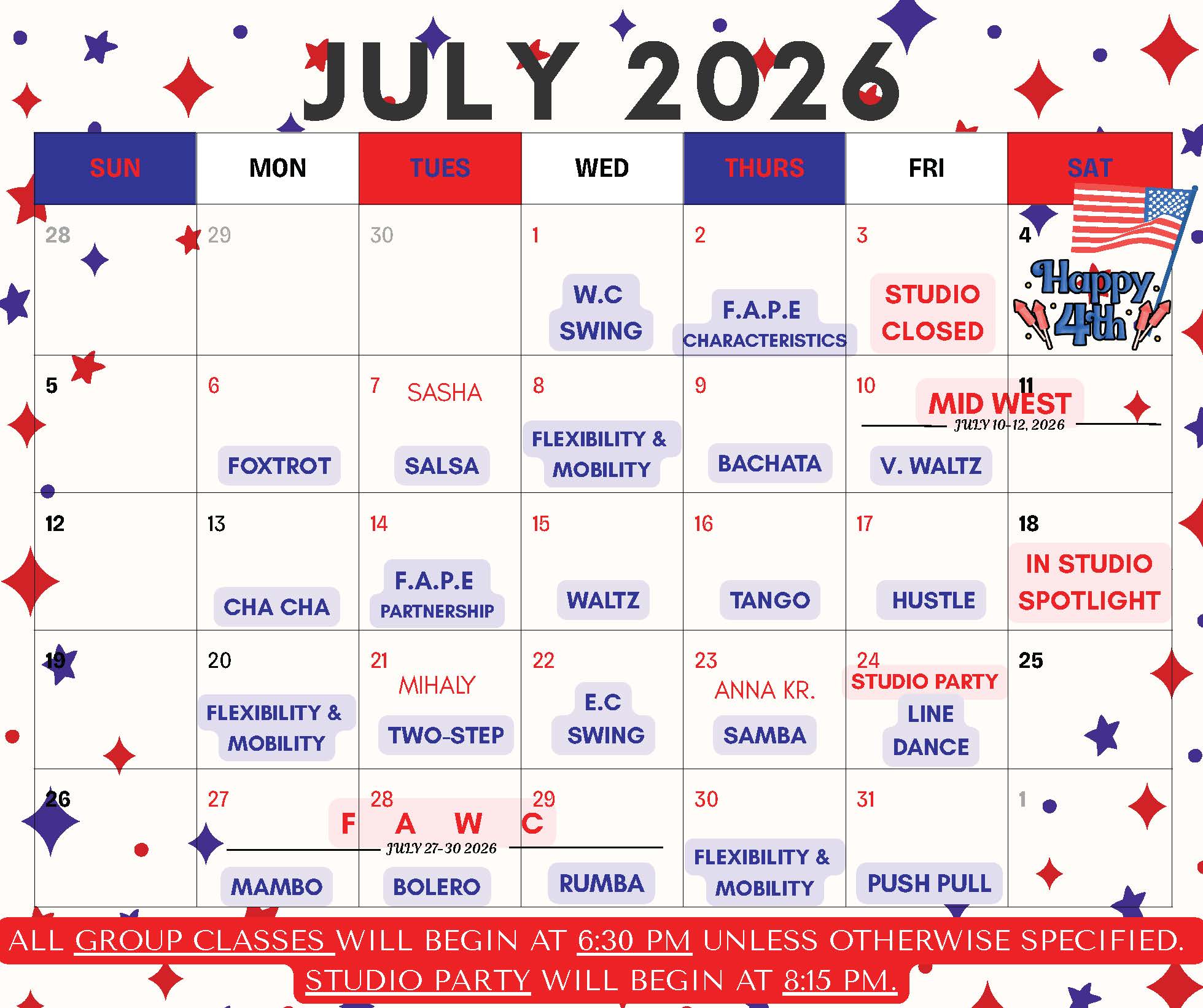 Memorial July 2026 Calendar