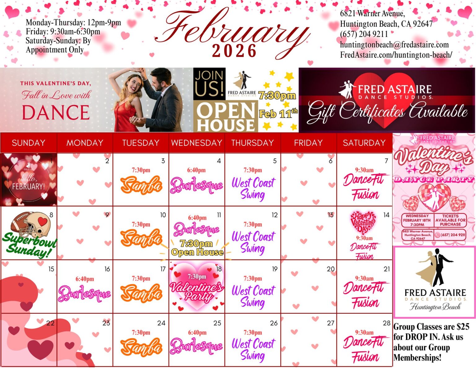 Calendar of events for February 2026