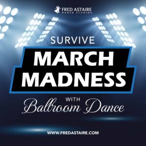 Couple ballroom dancing during March Madness tournament season