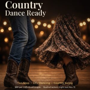 Country dance lessons Lake Oswego - couple in cowboy boots dancing two-step