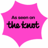 The knot badge with a black text on a purple shaped background.