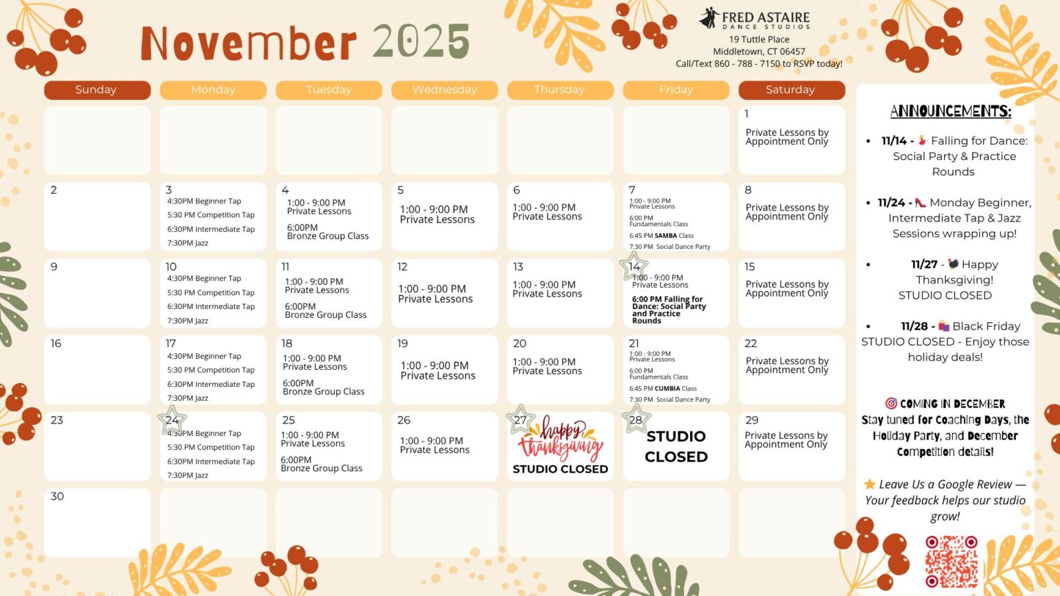 November Events at Fred Astaire Middletown