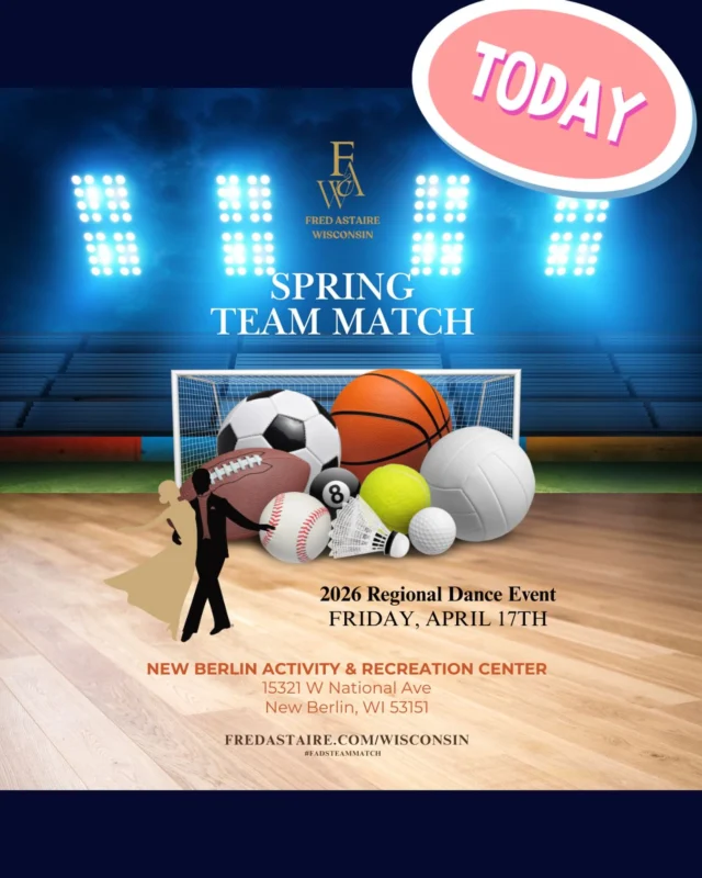 It’s Team Match day! ⚾️  Do not miss out on watching our New Berlin students hit the grand slam! Come dressed in our baseball theme and show your support!  Swing by, the fun starts at 6:30pm! 🧢  #fredastairedancestudios #newberlin #dance #ballroomdance #teamspirit