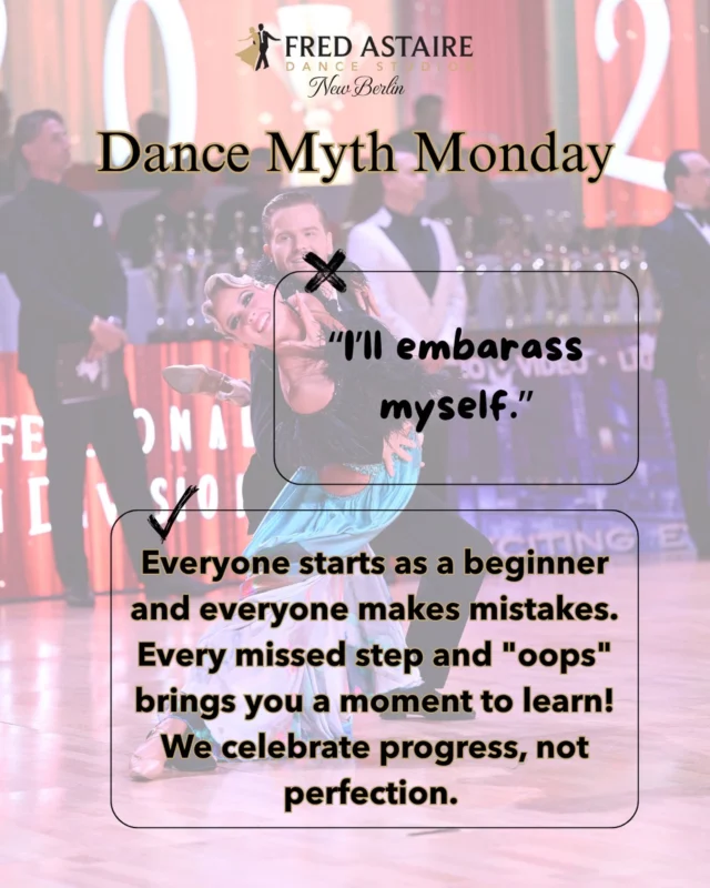 Truth? Everyone feels a little awkward when they try something new.  The good news is, your instructor expects that and so does everyone else who’s been in your shoes. Come laugh, learn, and surprise yourself. We promise you’re in good hands.  #fredastairedancestudios #newberlinwi #ballroomdancelessons #dancemyth #thisisyoursign
