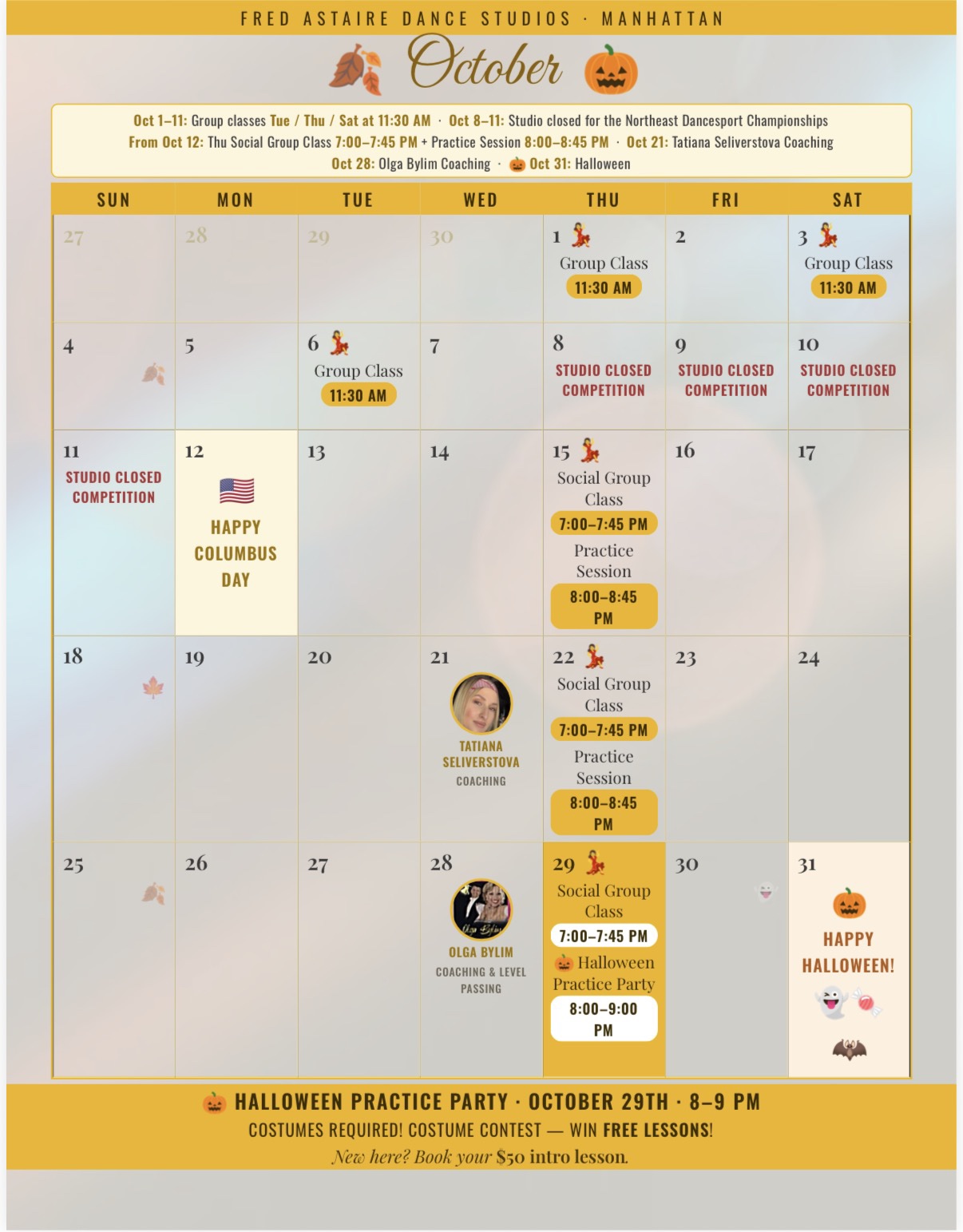 Downtown October 2026 calendar