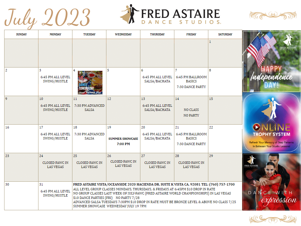 Our Dance Calendar - Oceanside