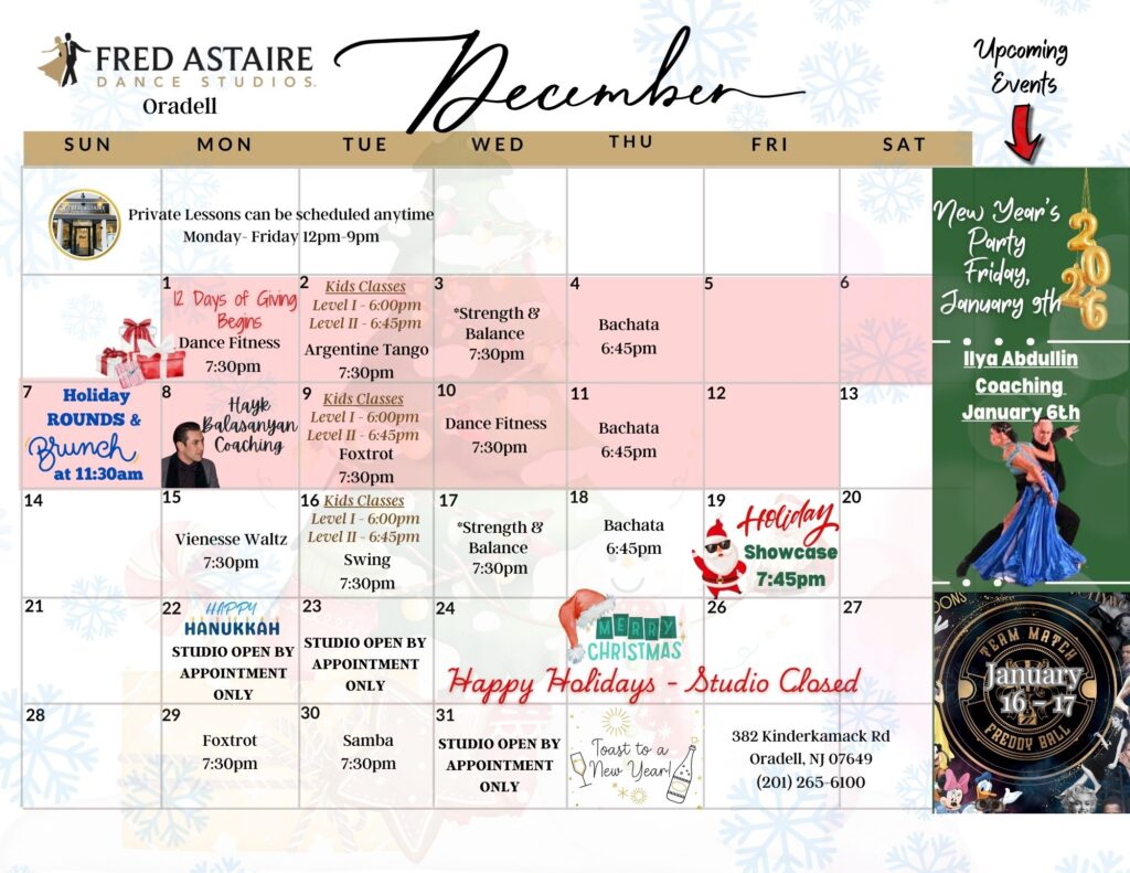 Our Dance Calendar - Dance Studio 2025 Monthly Calendar 1 -