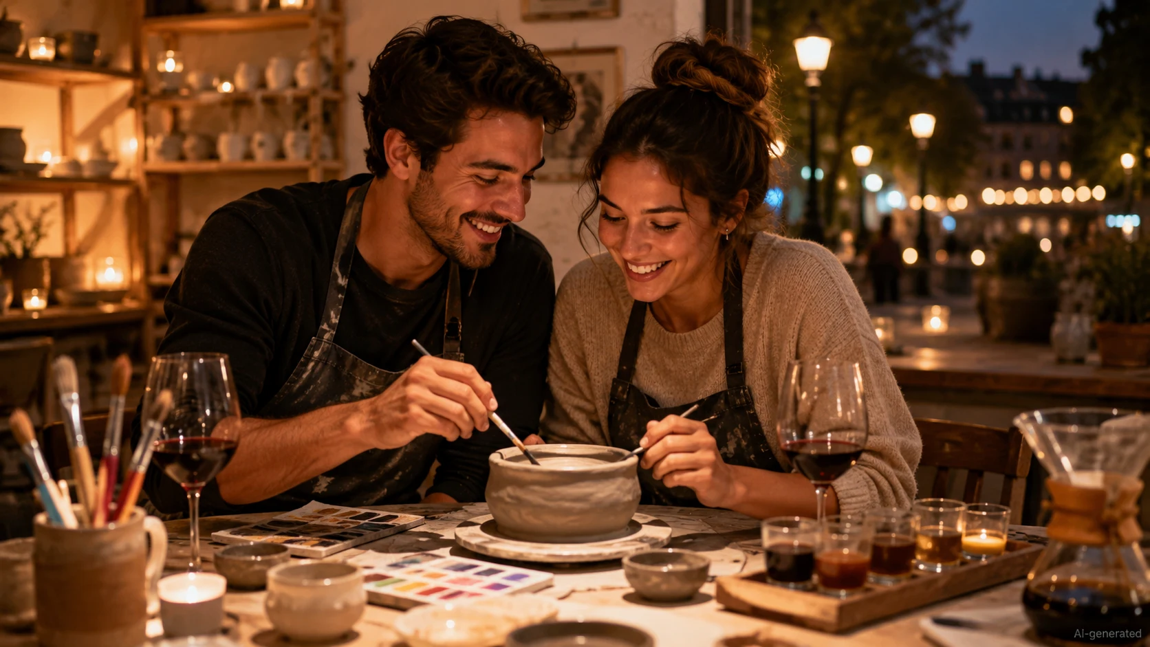 A photo of a couple doing pottery after discovering The Best Date Night Ideas in Paradise Valley.