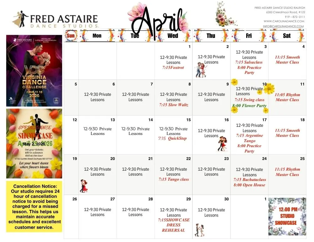 April Raleigh Calendar