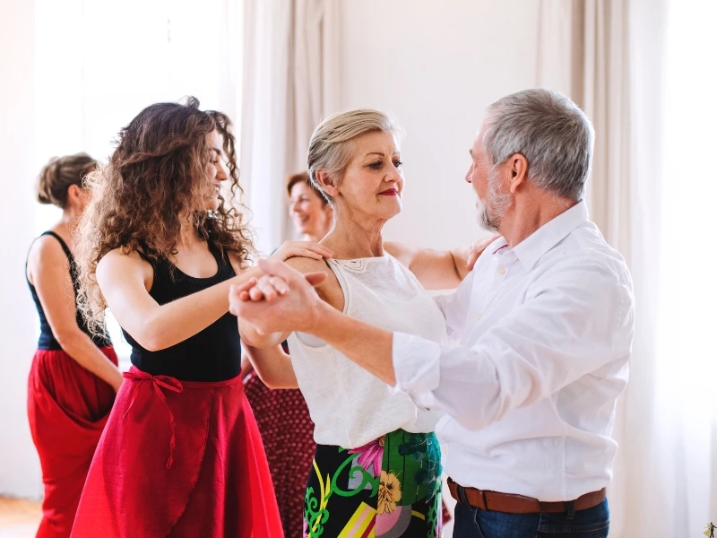Dance instructor and senior couple. Private dance lessons Raleigh, NC.