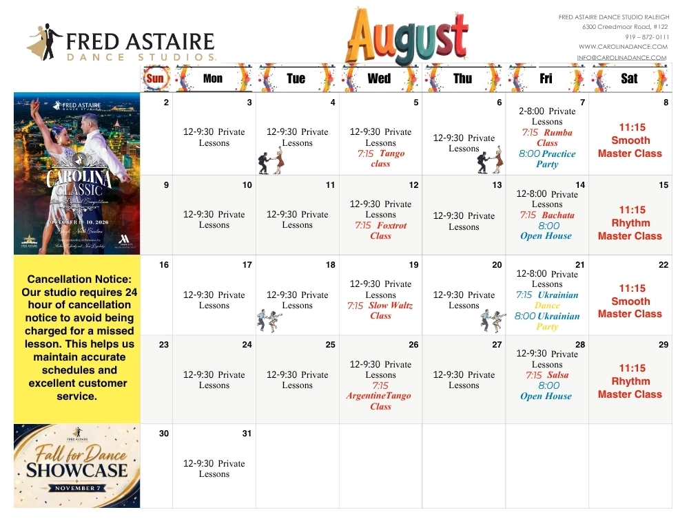 August 2026 Calendar of events.