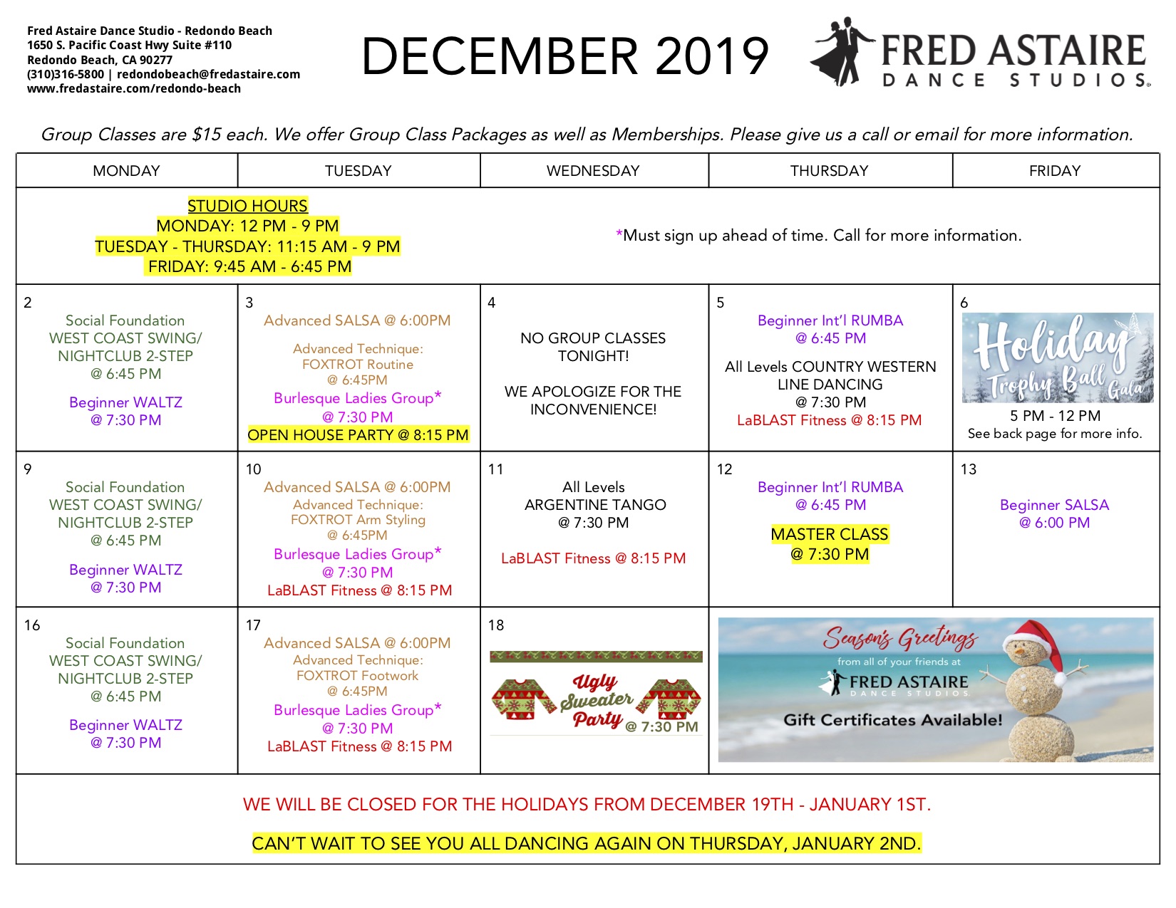Event Calendar Fred Astaire Dance Studios of Redondo Beach