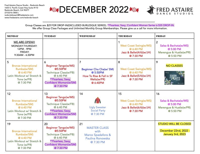 Our Dance Calendar Redondo Beach