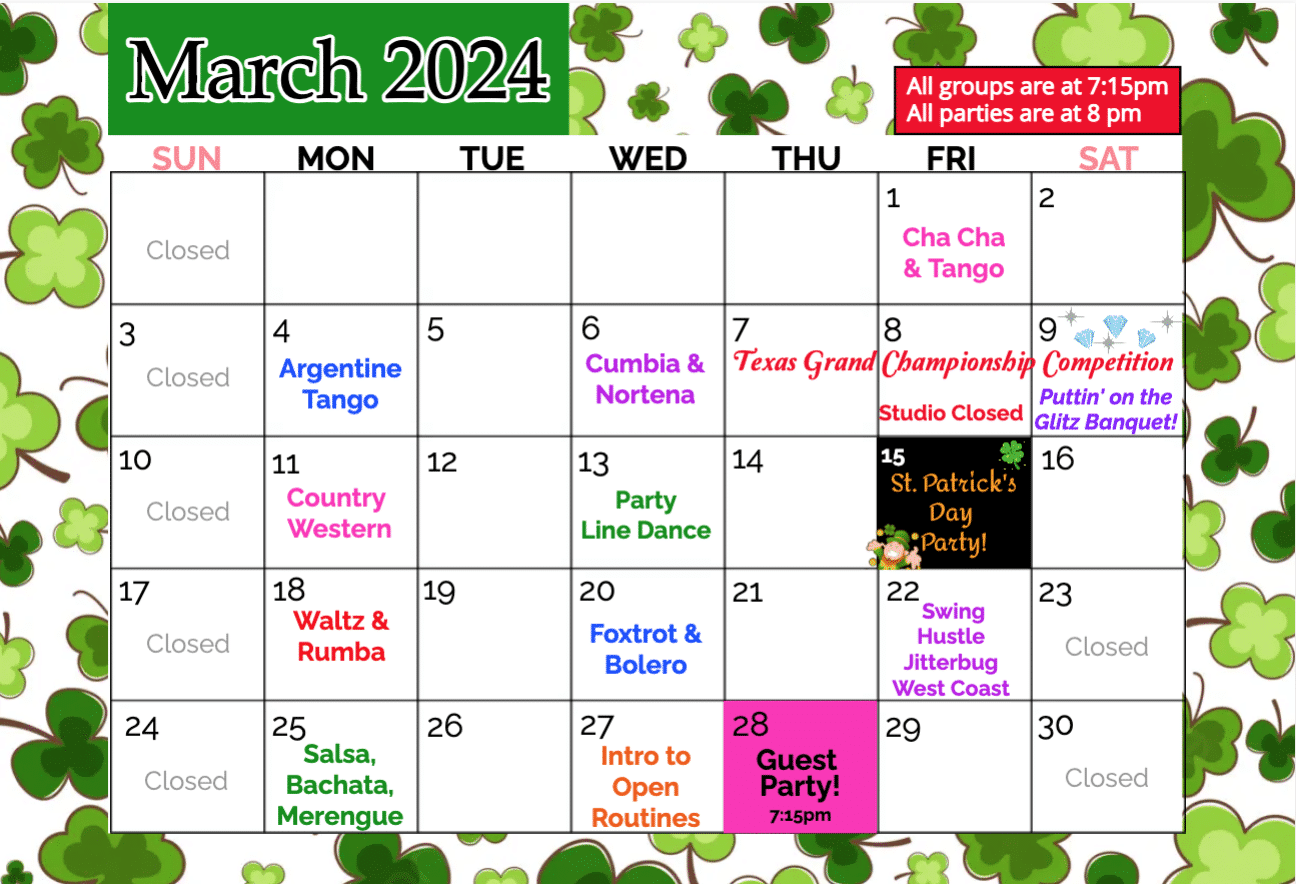 Our Dance Calendar - Fred Astaire Dance Studios - Richmond TX