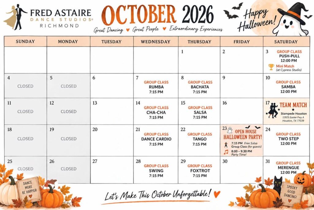 October 2026 Calendar - Fred Astaire Dance Studios - Richmond TX