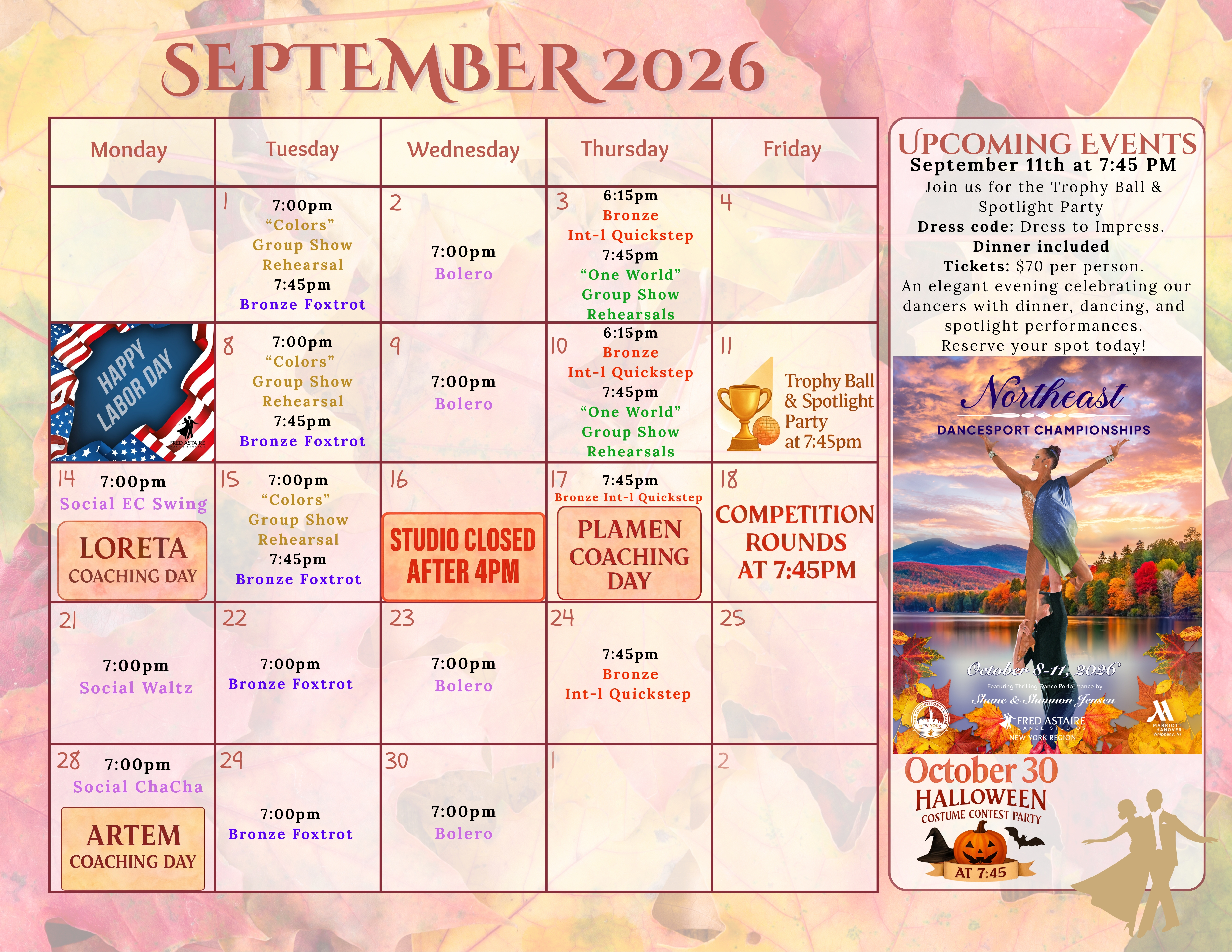 Fred Astaire Dance Studios Saratoga Springs โ September 2026 calendar