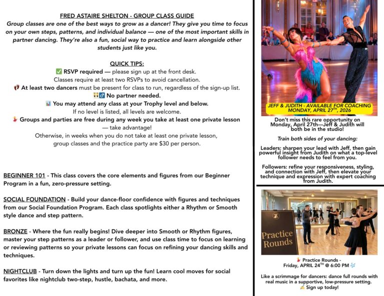 ballroom latin and social dance group classes at Fred Astaire Dance Studios Shelton Connecticut for beginners and social dancers