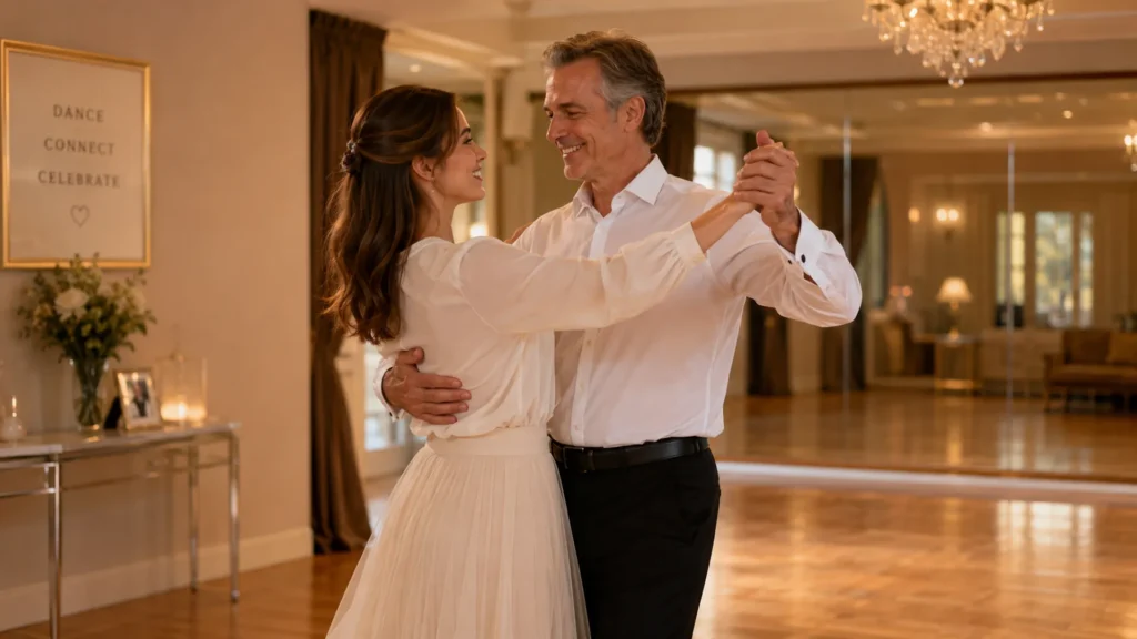 Parent dance lesson practice for wedding