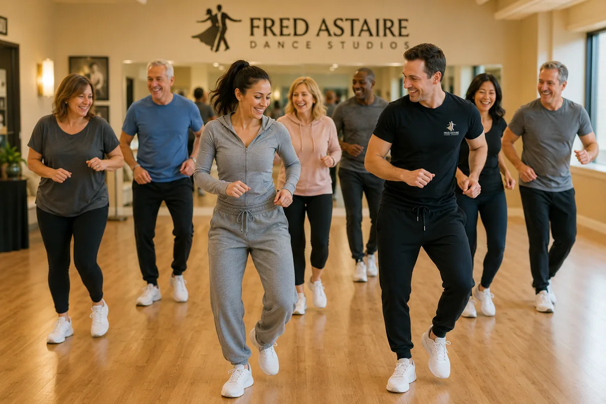 Beginner learning Cha Cha rhythm with instructor guidance.