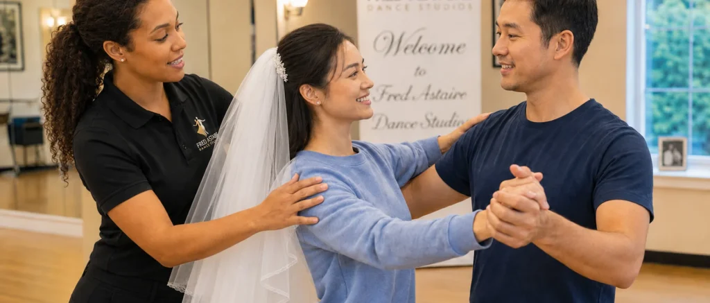 Couple learning polished first dance choreography