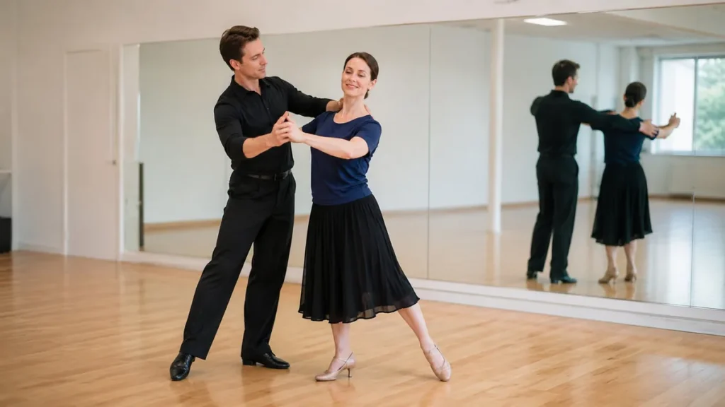 Instructor demonstrating Bolero rise and fall during bolero lessons Solana Beach