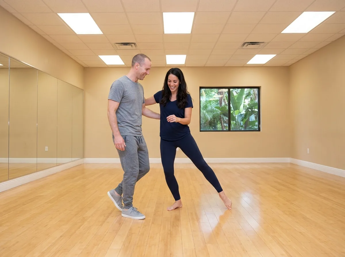 Instructor demonstrating Argentine tango technique to a student in Solana Beach