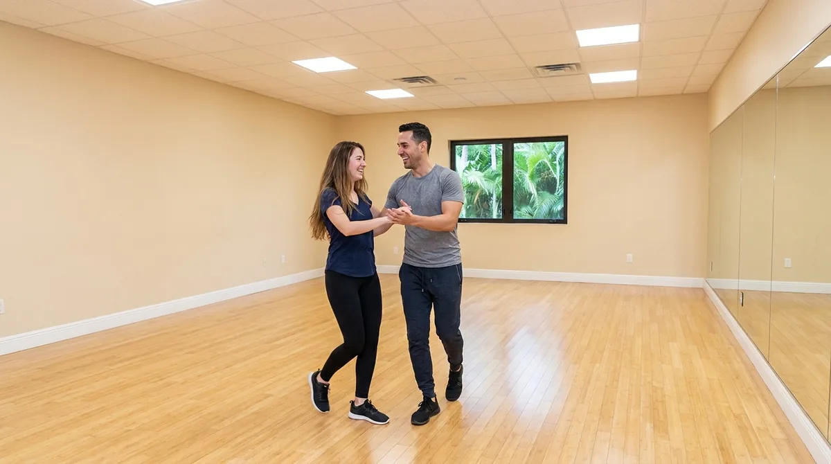 Adult student building confidence in a bachata lesson in Solana Beach