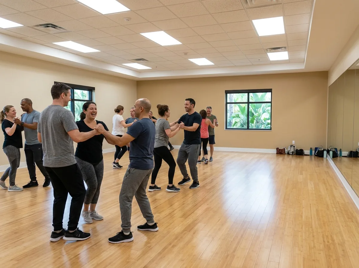 Couples dancing bachata and salsa on a social night
