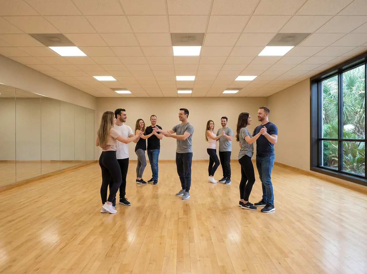 Beginner learning quickstep basics with an instructor in Solana Beach