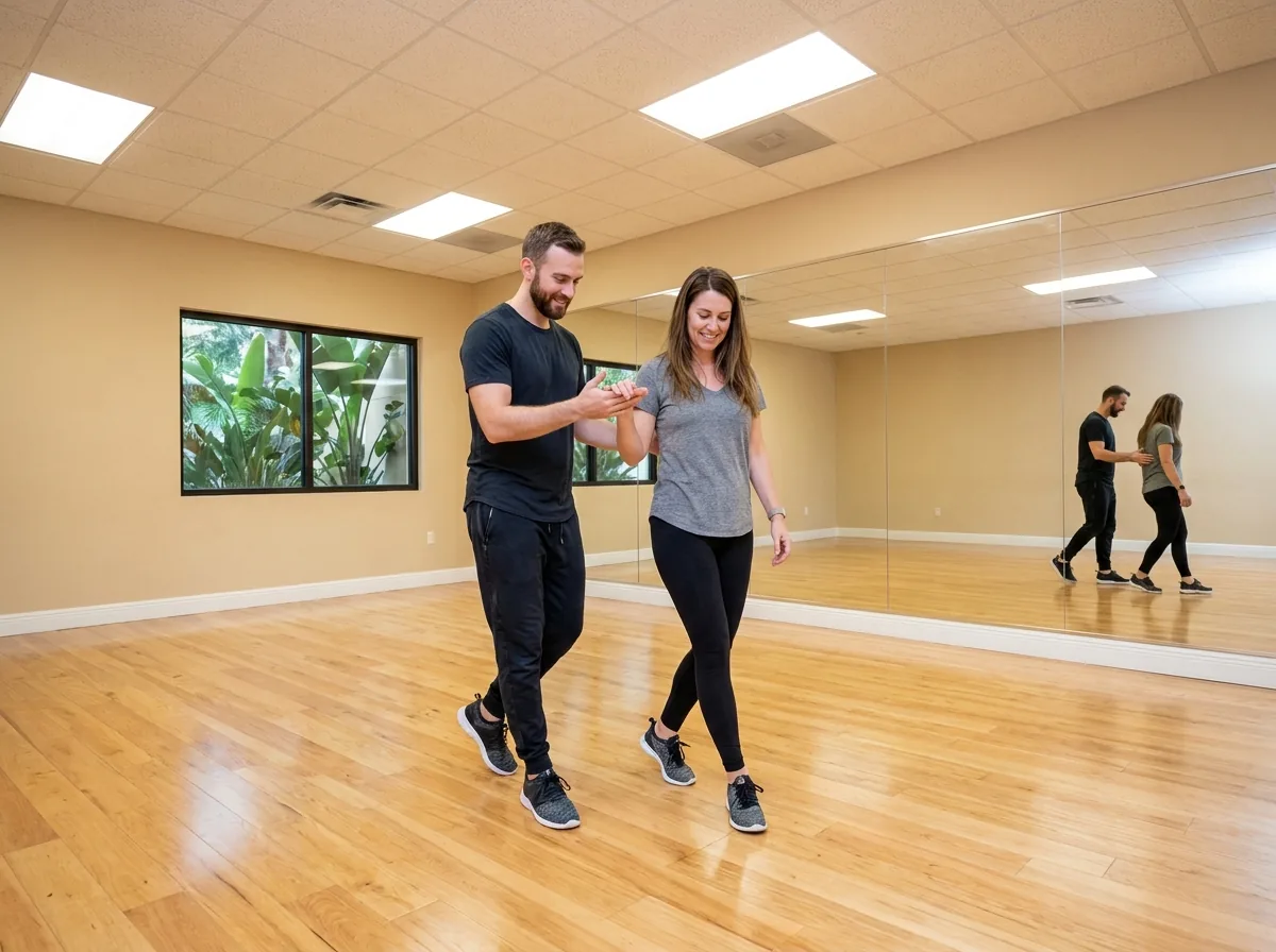 Beginner learning samba basics with an instructor in Solana Beach