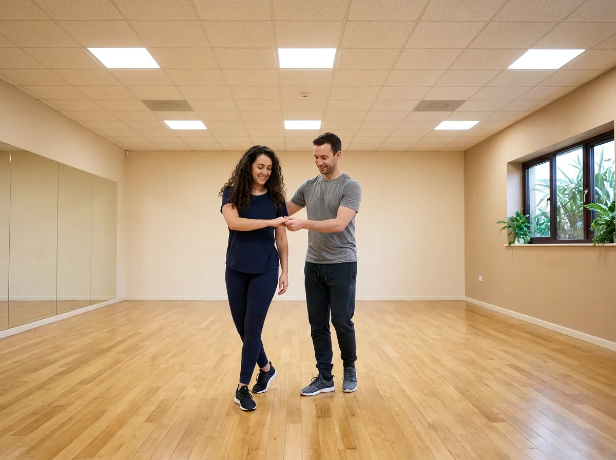 Beginner learning Viennese waltz basics with an instructor in Solana Beach