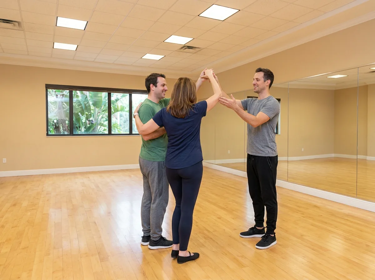 Adult student building confidence in a paso doble lesson in Solana Beach