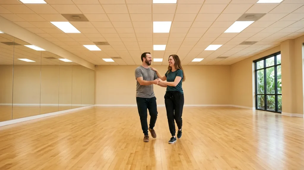 Couple country dancing in a Solana Beach studio