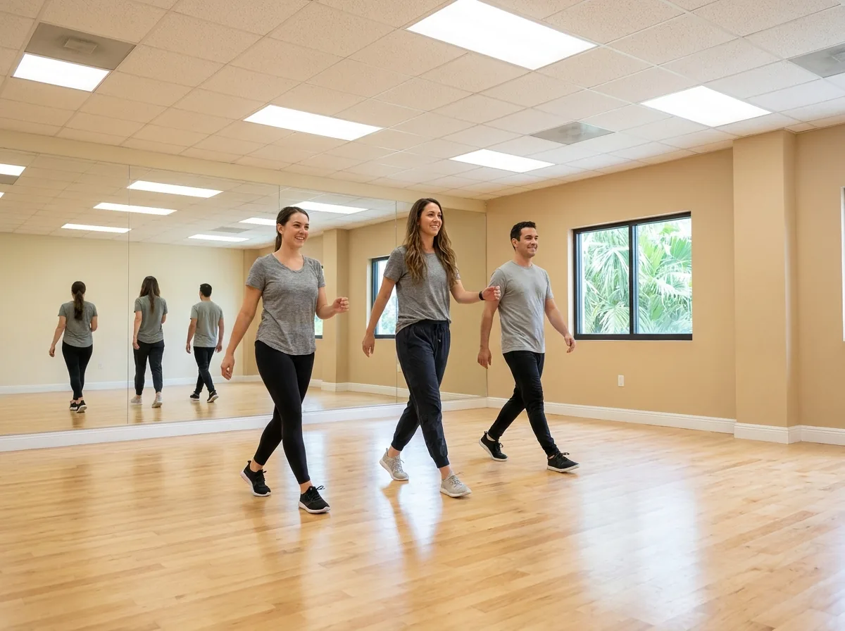 Adult student building confidence in a country two step lesson in Solana Beach