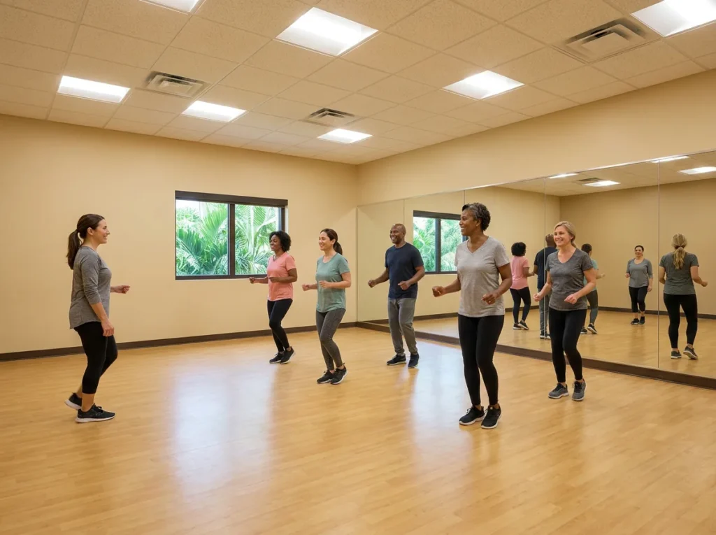 Group dance class in session at Fred Astaire Dance Studios Solana Beach