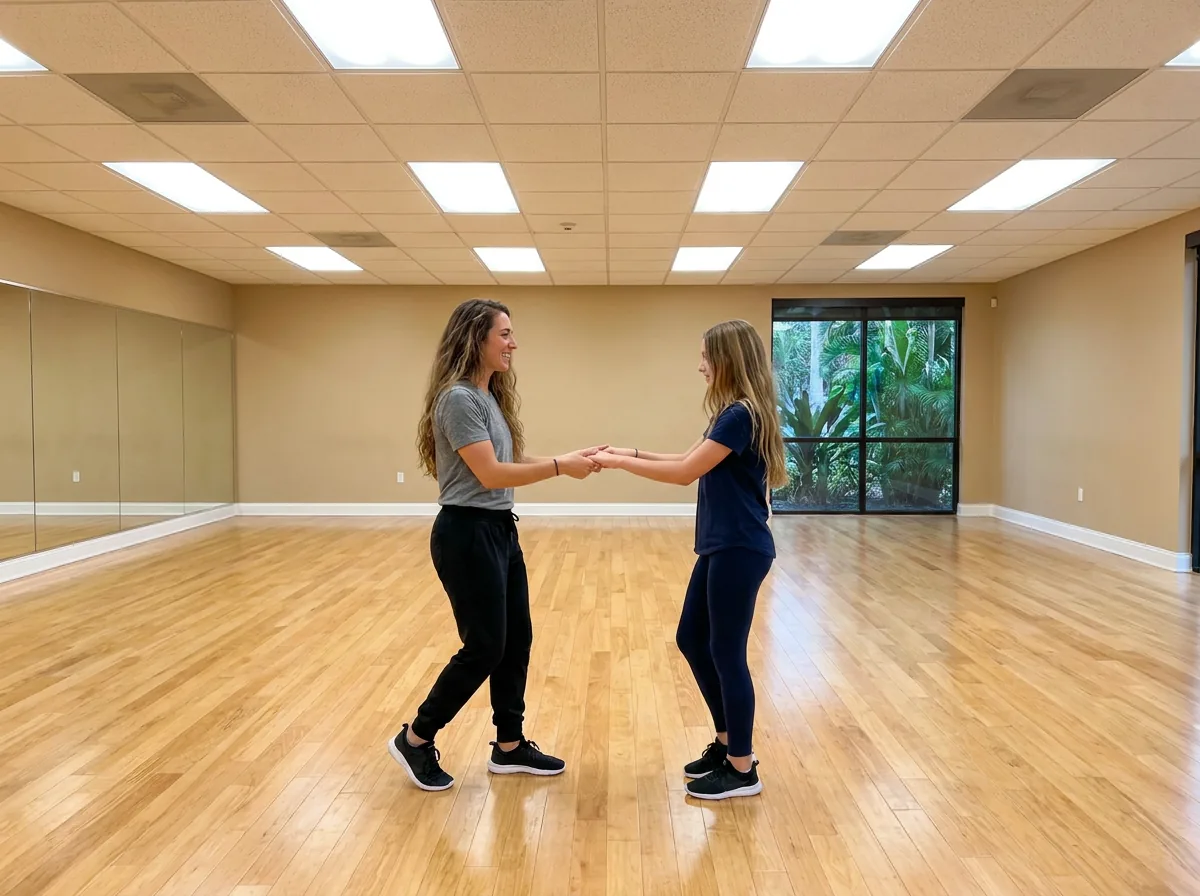 Hustle dance lessons Solana Beach, instructor demonstrating hustle technique