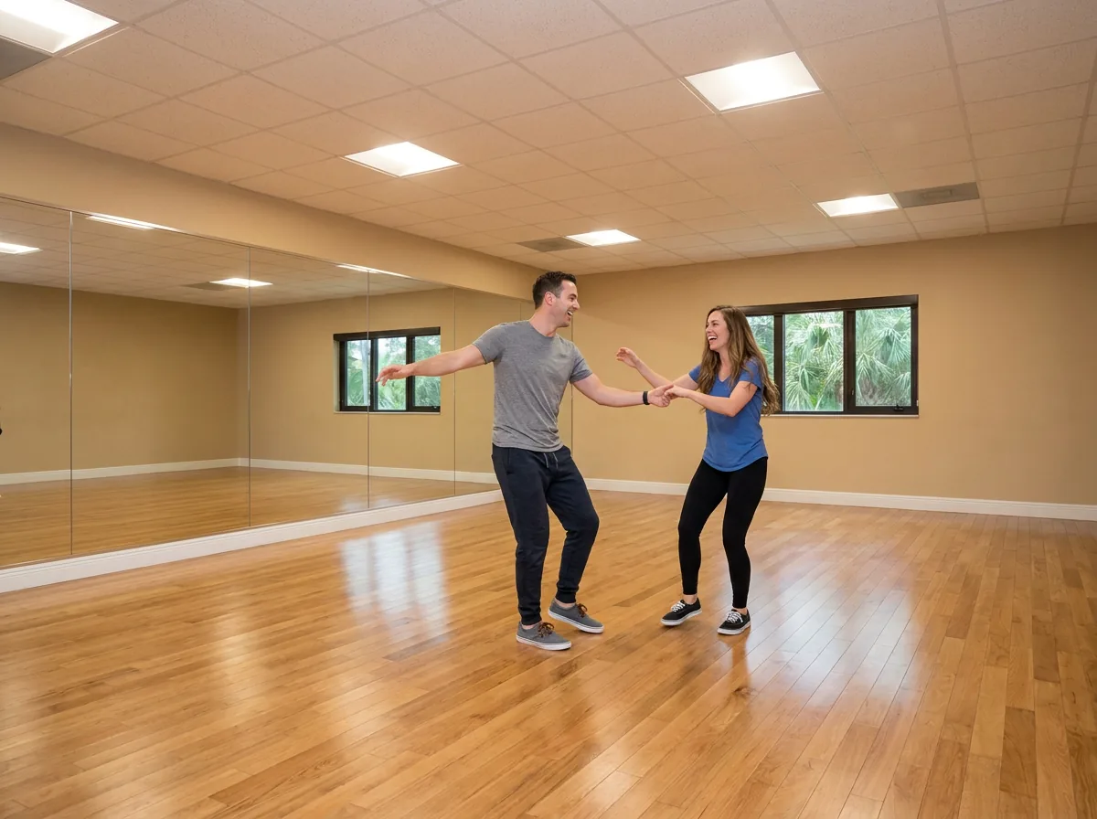 Instructor demonstrating lindy hop technique to a student in Solana Beach
