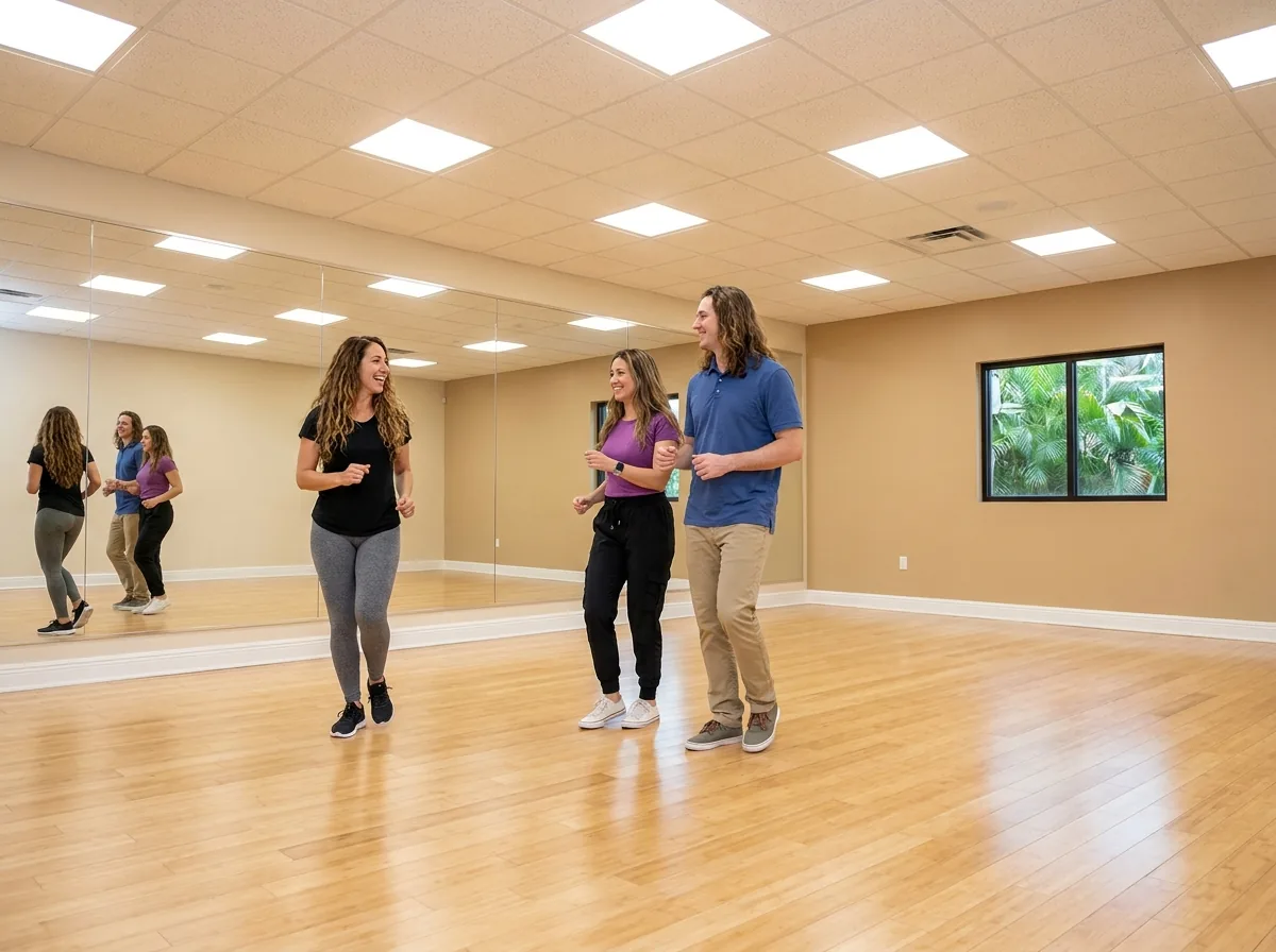 Adult student building confidence in a merengue lesson in Solana Beach