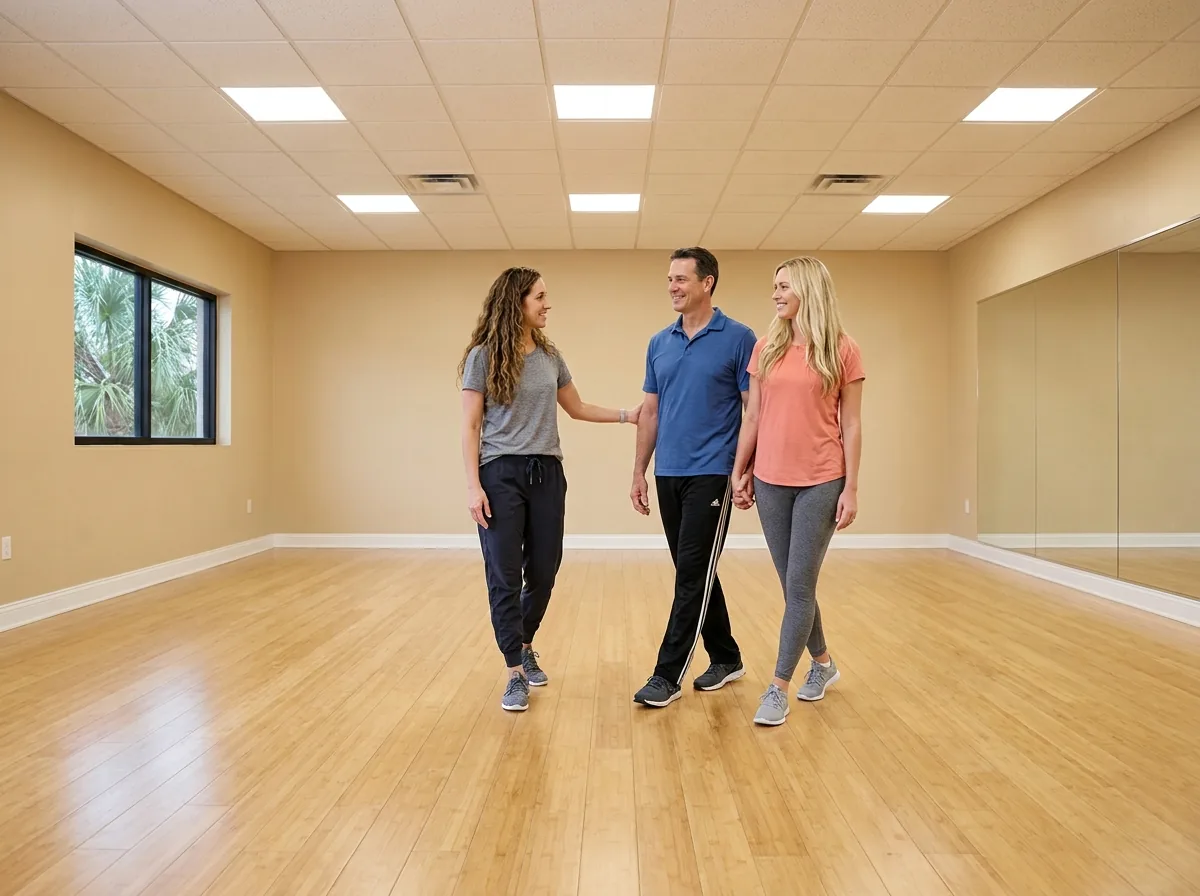 Adult student building confidence in a paso doble lesson in Solana Beach