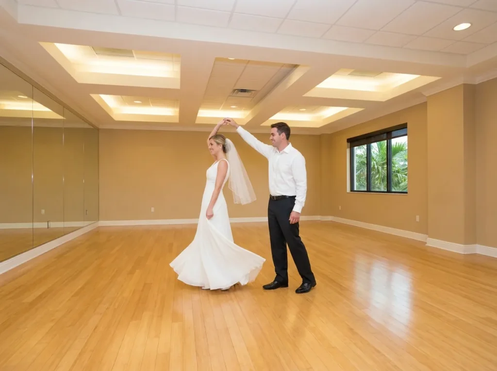 Couple perfecting a polished first dance at Fred Astaire Dance Studios Solana Beach