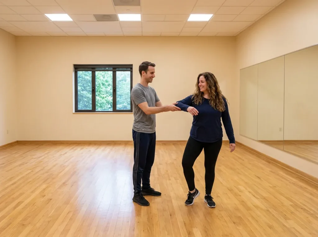 Instructor giving a private dance lesson Studios Solana Beach
